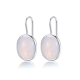 Natural Oval Clear Moonstone  925 Sterling Silver Hook Earring