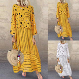 Polka dot large loose fake two piece cotton linen dress