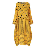 Polka dot large loose fake two piece cotton linen dress