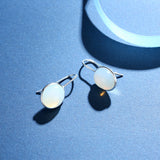 Natural Oval Clear Moonstone  925 Sterling Silver Hook Earring