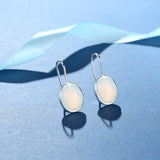 Natural Oval Clear Moonstone  925 Sterling Silver Hook Earring