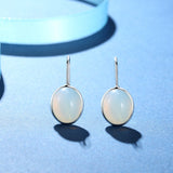 Natural Oval Clear Moonstone  925 Sterling Silver Hook Earring