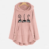 Women Fleece Cat Embroidery Warm Hoodie