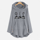 Women Fleece Cat Embroidery Warm Hoodie