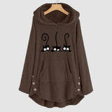 Women Fleece Cat Embroidery Warm Hoodie