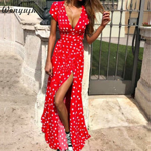 Women Polka Dot High Split Dress