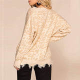 Women Leopard Print Ripped Sweater