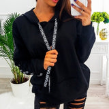 Women Long Sleeve Solid Hooded Pullover Tops