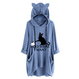 Women Cute Ears Pockets Loose Hoodies