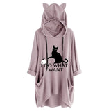 Women Cute Ears Pockets Loose Hoodies