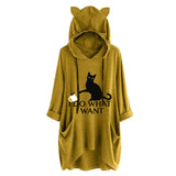 Women Cute Ears Pockets Loose Hoodies