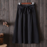 Women Big Bow High Waist Knee Length A Line Skirt