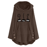 Women Fleece Cat Embroidery Warm Hoodie