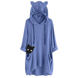 Women Cute Ears Pockets Loose Hoodies