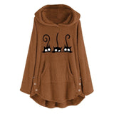 Women Fleece Cat Embroidery Warm Hoodie