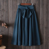 Women Big Bow High Waist Knee Length A Line Skirt