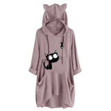 Women Cute Ears Pockets Loose Hoodies