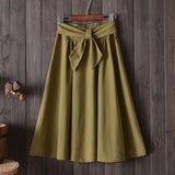 Women Big Bow High Waist Knee Length A Line Skirt