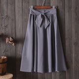 Women Big Bow High Waist Knee Length A Line Skirt