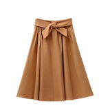 Women Big Bow High Waist Knee Length A Line Skirt