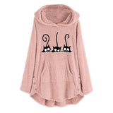 Women Fleece Cat Embroidery Warm Hoodie