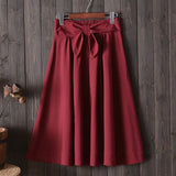 Women Big Bow High Waist Knee Length A Line Skirt