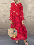 Polka dot large loose fake two piece cotton linen dress