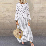 Polka dot large loose fake two piece cotton linen dress