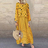 Polka dot large loose fake two piece cotton linen dress